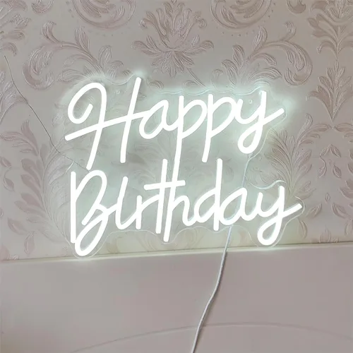 Luz de neón de feliz cumpleaños, 5V USB, colgante de pared, blanco, hecho a mano, para decoración de fiestas, regalo para niños