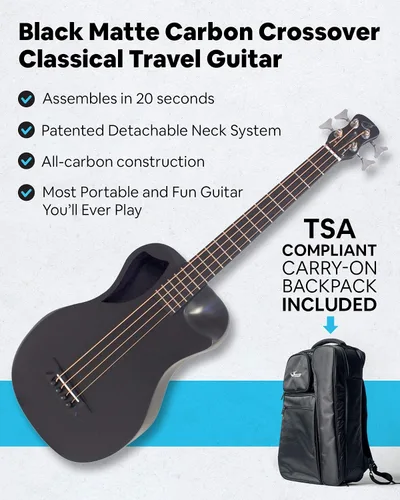 Miniatura 2 de Journey Instruments Guitarra de viaje de fibra de carbono – OB660M Guitarra acústica de bajo portátil con sistema plegable patentado – Estuche