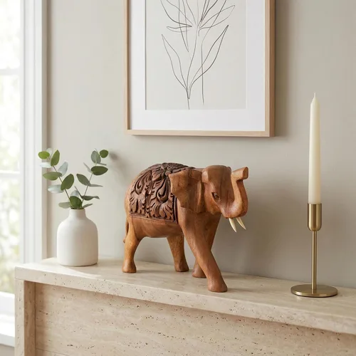 Miniatura 4 de G6 Collection Estatua de elefante tallada a mano de madera, escultura, arte decorativo, rústico, decoración del hogar, decoración hecha a mano