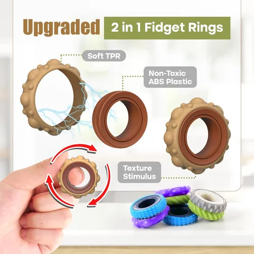 Miniatura 5 de Juguetes sensoriales para adultos, paquete de 12 anillos giratorios de textura, juguetes sensoriales para aliviar el estrés para niños con TDAH