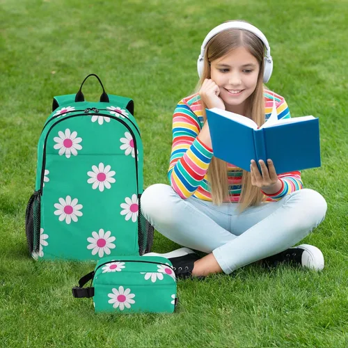 Miniatura 7 de Daisy Flower Cyan White Book Bag For Boys School Backpacks For Girls With Lunch Box 9-10 years mochilas y loncheras escolares para nias