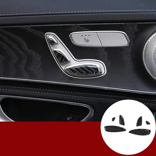 YIWANG Adhesivo interno de lentejuelas 3D de botón de asiento de automóvil de fibra de carbono suave para Mercedes Benz C GLC Clase W205 X253