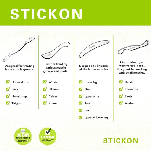 Miniatura 2 de STICKON Juego de herramientas de masaje de raspado Gua Sha de acero inoxidable, herramientas IASTM, gran herramienta de movilización de tejidos