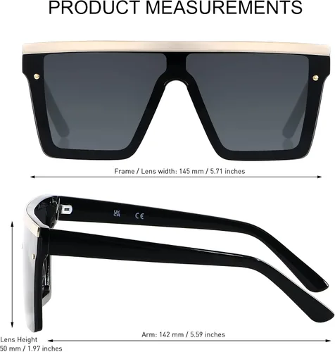Miniatura 6 de LYZOIT Lentes de sol cuadrados de gran tamaño para mujeres y hombres, parte superior plana grande, protección UV, sombras sin montura