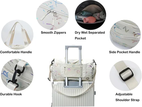 Miniatura 4 de Pequeña bolsa de gimnasio para mujer, bonita bolsa de viaje deportiva con compartimento para zapatos y bolsillo húmedo, bolsa de mano para el fin