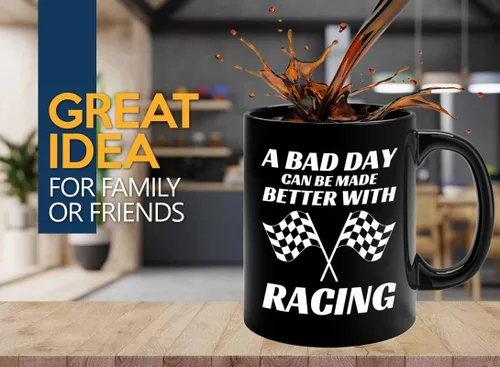 Taza de café Racer de 11 onzas, color negro, Better With Racing - Fuel Speed Racer Car Guys Circuit Automotriz Racing Boy Regalos para él, papá,