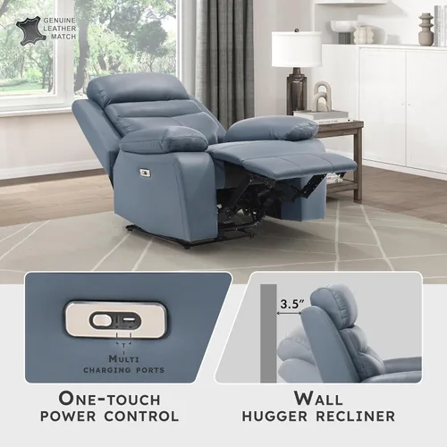 Miniatura 3 de Lexicon Silla Reclinable para Sala de Estar de Combinación de Cuero, Asientos para Cine en Casa, Sillón Reclinable Pegado a la Pared, Sillón Azul