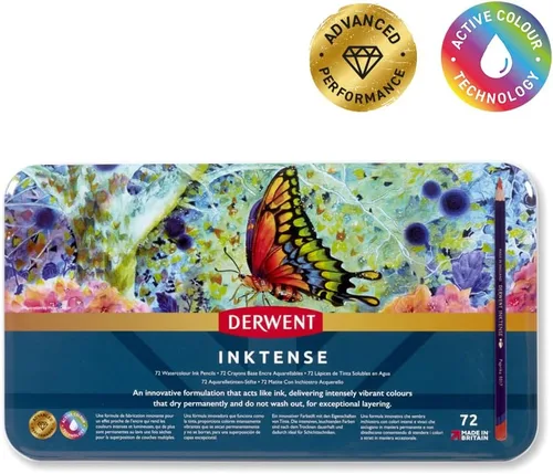 Miniatura 3 de Derwent Lápices de colores, lápices de tinta Inktense, para dibujo, arte, en caja metálica, 72 unidades (2301843)