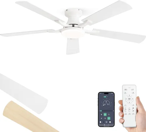 Miniatura 13 de ZMISHIBO Ventilador de techo de 52 pulgadas con luz, aplicación y control remoto, perfil bajo de montaje empotrado, luz LED regulable de 20 W, motor