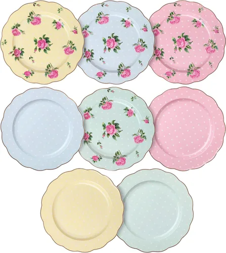 Miniatura 6 de BTaT - Platos florales de porcelana, 8 pulgadas, juego de 6, platos de postre real, platos florales, platos de ensalada, platos pequeños, juego