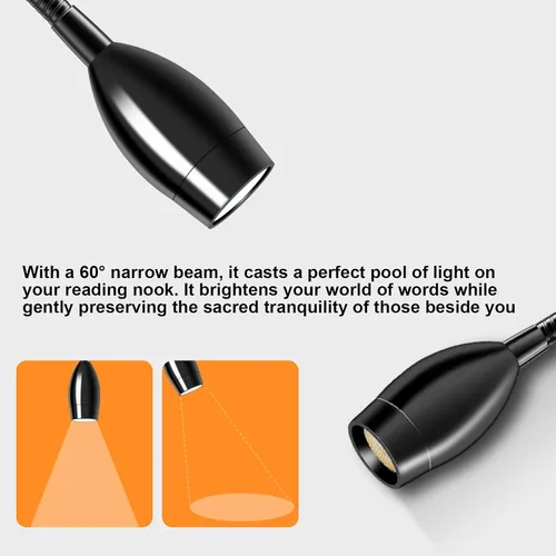 Miniatura 3 de ERAY 1 paquete de 1 luz LED de lectura para cama montada en la pared Touch Control, 3 Dimmable, 360°Flexible Gooseneck Headboard Book Reading