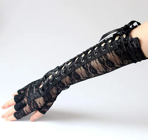 Miniatura 2 de Seeksmile Guantes Steampunk de longitud del codo con cordones