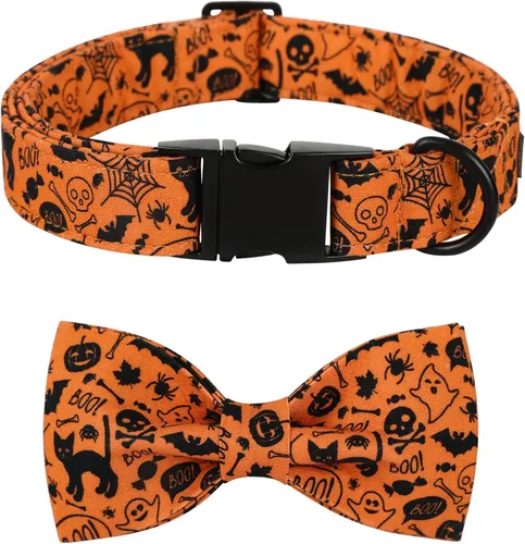 Miniatura 8 de Collar de Halloween para perro con moño de lionet paws - Lindo collar ajustable de moño de algodón para otoño con hebilla de metal para perro A: O &