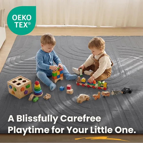 Miniatura 8 de Huloo Sleep Tapete de juego ultra suave y esponjoso para bebé, tapete acolchado de 1.3 pulgadas de grosor para niños con piel de conejo sintética