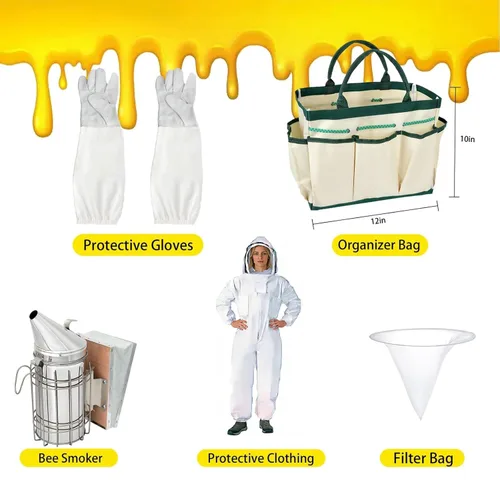 Miniatura 2 de Suministros de apicultura, kit de inicio de 30 piezas de abeja con traje de abeja, suministros de mantenimiento de abejas, todas las herramientas