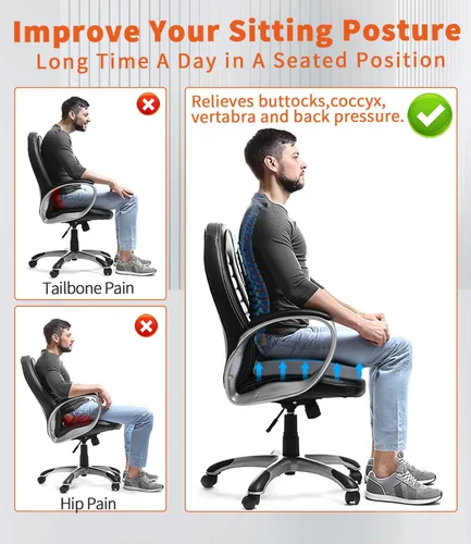Miniatura 6 de Cojín de asiento de espuma viscoelástica, cojín grande para silla de oficina, cojín para silla de coxis, ciática, coxis, alivio del dolor de espalda