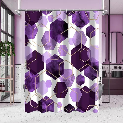 Miniatura 25 de Litabel Juego de cortinas de ducha impermeables, decoración geométrica moderna, de tela abstracta, para baño, 72 x 72 pulgadas Azul