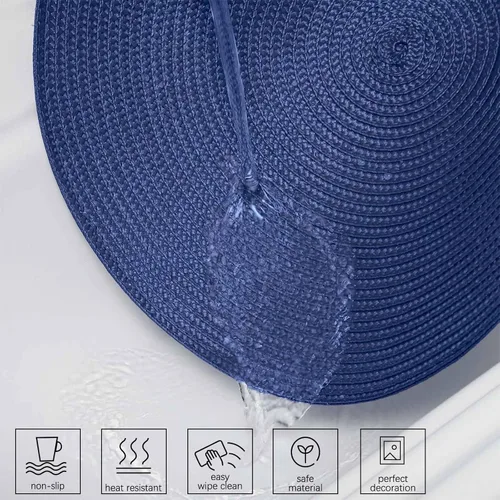 Miniatura 3 de AHHFSMEI Juego de 6 manteles individuales redondos trenzados de 15 pulgadas para mesas de comedor, tejido natural, resistentes al calor, color azul