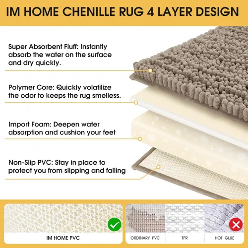 Miniatura 5 de ACCUMTEK - Juego de 2 alfombras de baño de lujo en color beige de 32"x20"+24"x17", alfombras de baño ultra suaves y gruesas absorbentes, alfombra