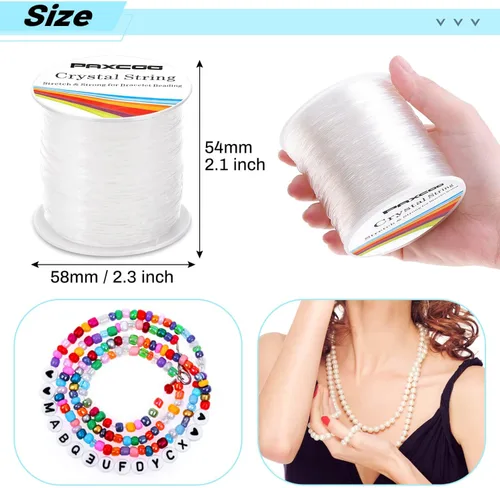 Miniatura 4 de PAXCOO - 2 rollos de cuerda elástica para cuentas de arcilla, cuentas de poni Kandi, pulseras y fabricación de joyas (0.031 in, cristal)