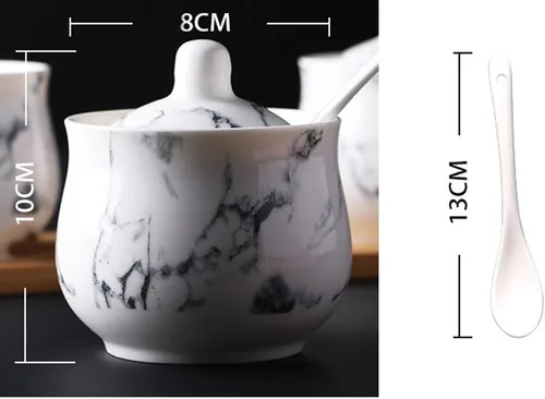 Miniatura 2 de Cerámica Marbling Azúcar Sal Pimienta Tarro de almacenamiento de condimentos con cuchara