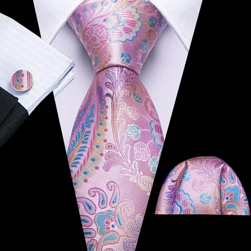 Miniatura 140 de Barry.Wang - Juego de corbata de seda para hombre, diseño de cachemira, pañuelo y gemelos de bolsillo