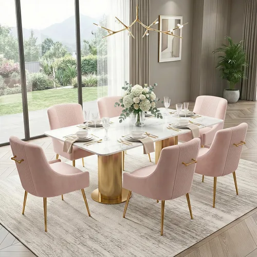 Miniatura 35 de Sillas de comedor modernas, sillas de comedor tapizadas en terciopelo con patas doradas, juego de 2 sillas de acento con capitoné para sala de Beige