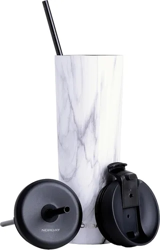 Miniatura 10 de NORDAY Vaso con tapa y popote – Bloom 30oz – Vaso aislado negro – Vaso de acero inoxidable – Taza de café de doble pared – Mantiene la temperatura