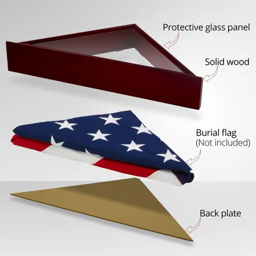Miniatura 3 de ANLEY Vitrina conmemorativa de madera maciza con base, parte delantera de cristal real, marco de bandera de entierro montado en la pared, caja