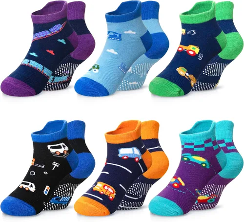 Miniatura 10 de Eyean Calcetines tobilleros de algodón para niños, diseño de animales, suaves, antideslizantes, para niños y niñas, calcetines invisibles, 6 pares