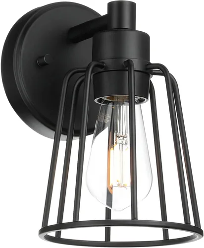Miniatura 7 de XiNBEi Lighting Aplique de pared, apliques de jaula vintage, iluminación de pared, lámpara negra de granja XB-W1287-1-MB
