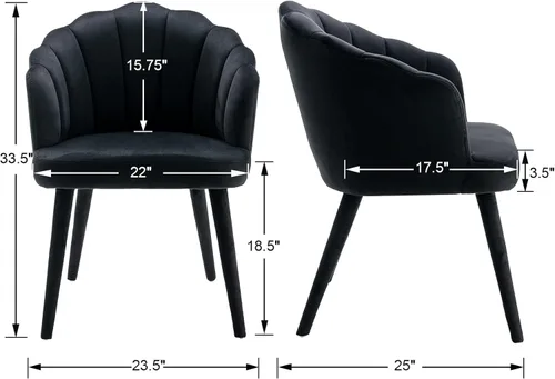 Miniatura 2 de Juego de 2 sillas de comedor de terciopelo modernas con respaldo de pétalos y patas de madera, cómodas sillas laterales tapizadas para comedor, Negro