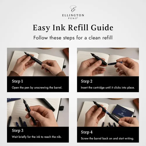 Miniatura 2 de Ellington Pens Paquete de 24 repuestos de tinta para pluma estilográfica azul y negro, cartuchos de tamaño estándar internacional, tinta para pluma