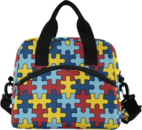 Miniatura 2 de Bolsas de almuerzo coloridas de conciencia sobre el autismo para mujeres y hombres, lonchera aislada reutilizable, correas de hombro ajustables