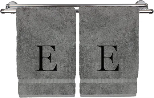 Miniatura 185 de Toalla de mano monogramada, regalo personalizado, juego de 2 - Toalla bordada con letra de bloque dorada - Extra absorbente 100% algodón turco