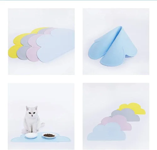 Miniatura 6 de Tapete de silicona prémium para comida para gatos, mantel individual antideslizante e impermeable con labios altos para perros, gatos y otros Azul