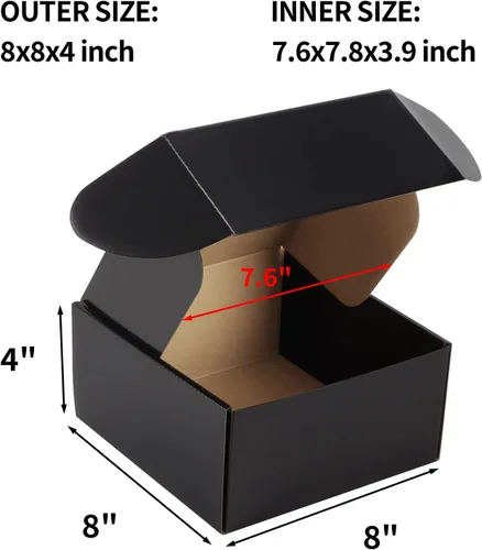 Miniatura 2 de Hoikwo Paquete de 25 cajas de envío de 8 x 8 x 4 para pequeñas empresas, cajas de cartón de embalaje negras, caja de embalaje de correo móvil Negro
