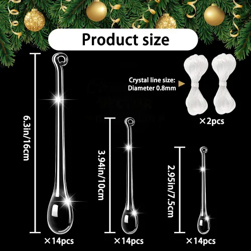 Miniatura 2 de DULEFUN 42 piezas de decoraciones de cristal para árbol de Navidad, 3 estilos, acrílico transparente, árboles de Navidad, carámbanos, adornos