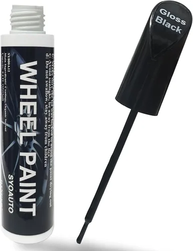 SYOAUTO Pintura de retoque de borde negro brillante, bolígrafo de pintura de retoque de reparación de arañazos de rueda de automóvil, pintura de