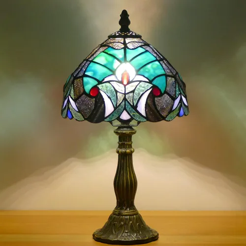 Miniatura 10 de Pequeña lámpara Tiffany Mini lámpara de mesa de vitral, lámpara de acento de mesita de noche, memoria, condolencias de 8 x 14.5 pulgadas