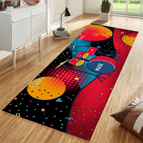 Miniatura 9 de Alfombra de pasillo de notas musicales, 2 x 7 pies, música retro, líneas melodías abstractas, a cuadros, alfombra musical de los años 80 y 90