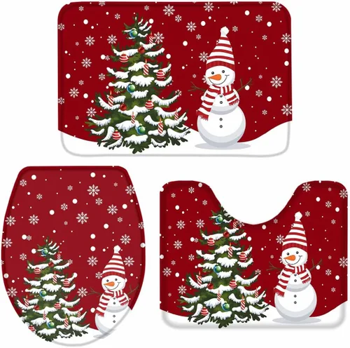 Miniatura 10 de Juego de 3 alfombras de baño de Feliz Navidad, diseño de muñeco de nieve, copo de nieve, gris nieve, absorbente, antideslizante, tapete