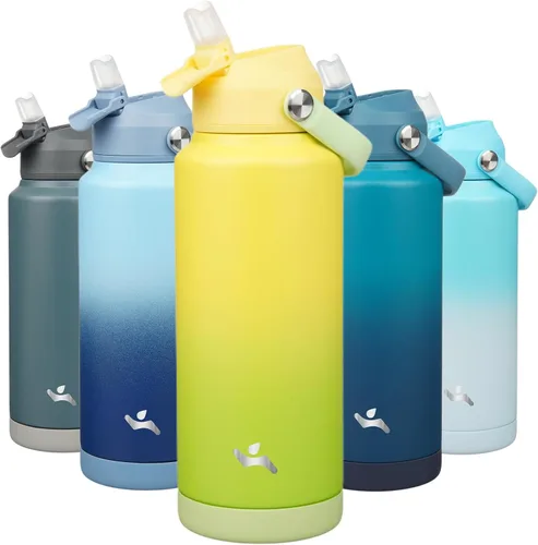 Miniatura 21 de Konokyo Botella de agua aislada con tapa de pajilla, botella de metal al vacío de acero inoxidable de 18 onzas con mango de silicona, color negro
