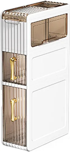 Miniatura 4 de JATIBOSH Estante de almacenamiento para inodoro y inodoro, gabinete lateral estrecho, estante para hendiduras de inodoro con ruedas, organizador