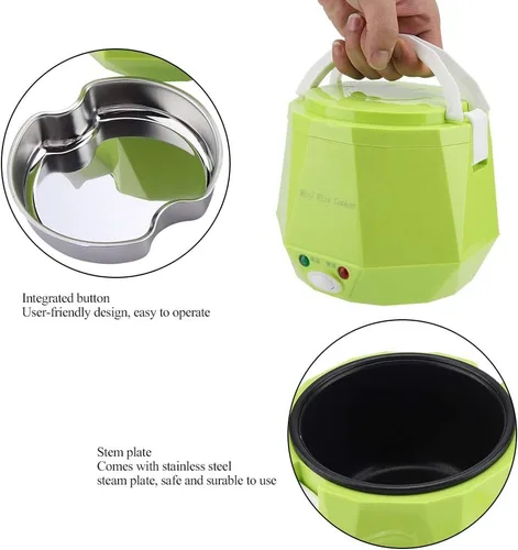 Miniatura 8 de Arrocera de viaje, olla arrocera portátil para viajes, 12 V, 100 W, 1.3 L, portátil, portátil, olla eléctrica antiadherente, vaporizador eléctrico