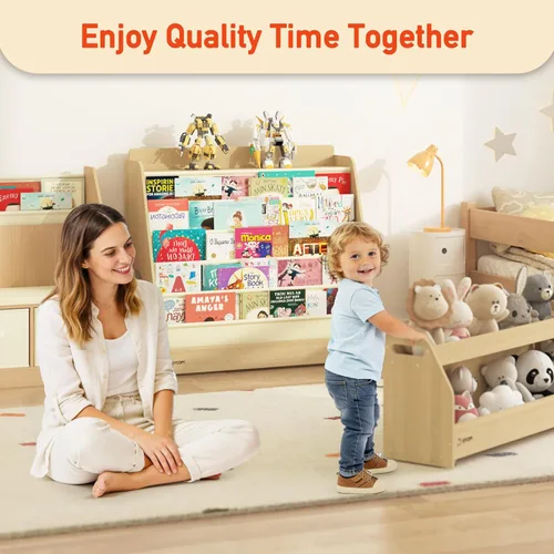 Miniatura 4 de FKWin Estantería infantil 2 en 1 y almacenamiento de juguetes de 5 niveles con carrito rodante, almacenamiento oculto para guardería, sala