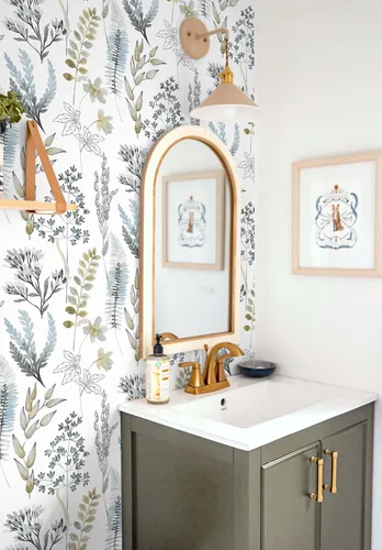 Miniatura 4 de NextWall Wild Garden - Papel tapiz autoadhesivo (azul glaciar y latón mate)