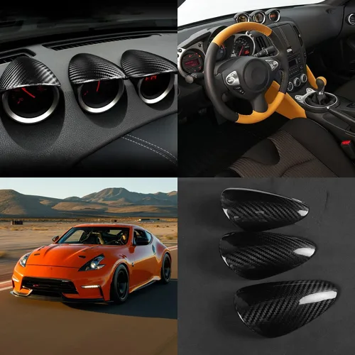 Miniatura 5 de Aramox Cubierta de calibre de salpicadero, 3 piezas de repuesto de fibra de carbono para salpicadero de automóvil, compatible con 370Z Z34 2 puertas