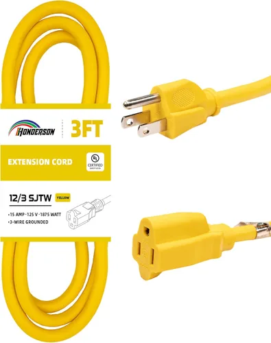 Miniatura 15 de Cable de extensión para interiores y exteriores, resistente a la intemperie, certificación UL, calibre 16, 30 pies, color blanco, 3 clavijas