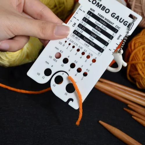 Miniatura 7 de UPTTHOW Medidor de aguja de tejer, tarjeta de control giratoria, regla combinada multifuncional para hilanderos, herramientas de medición de hilo